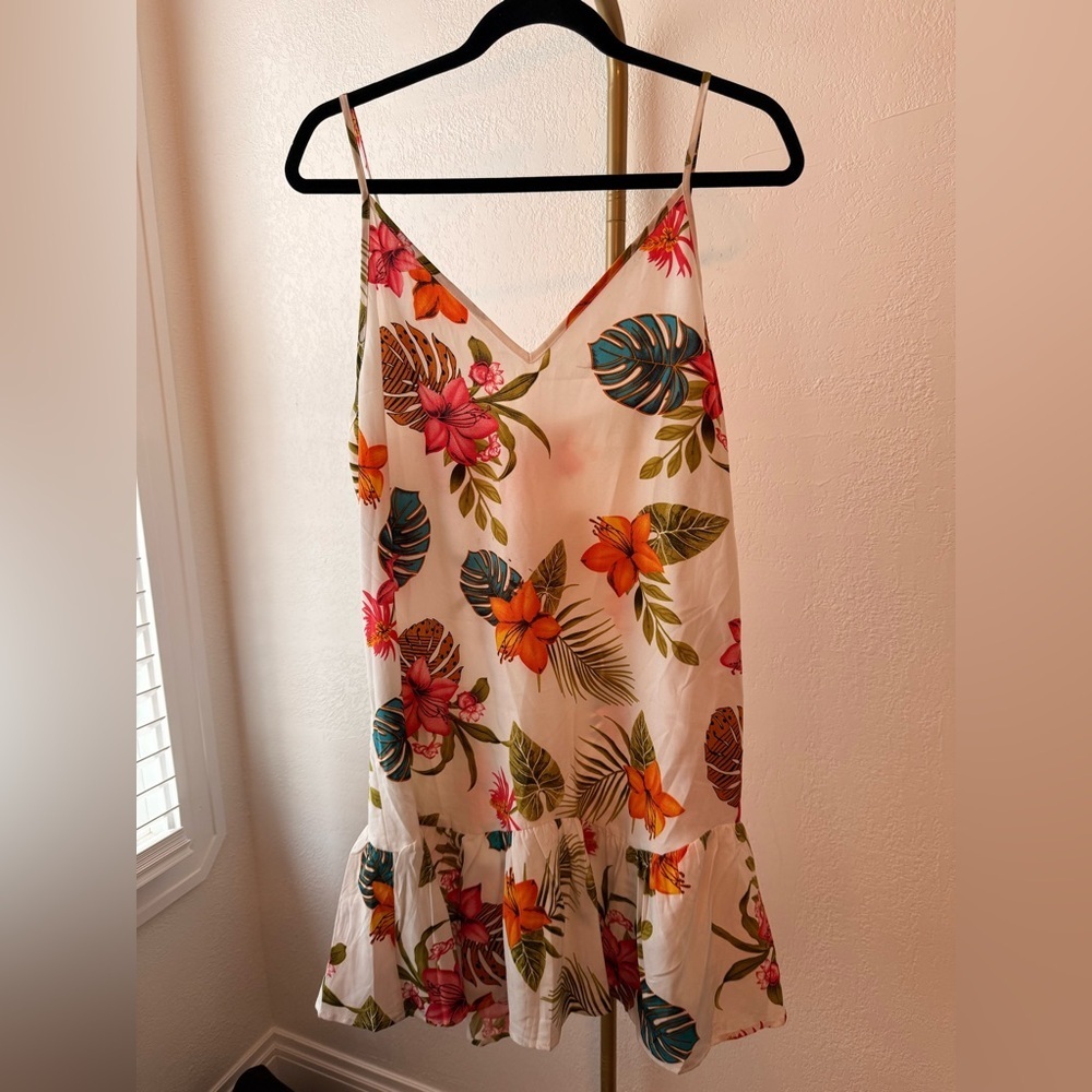 Floral Tropical Print Sleeveless Dress – Size Large – Ruffle Hem